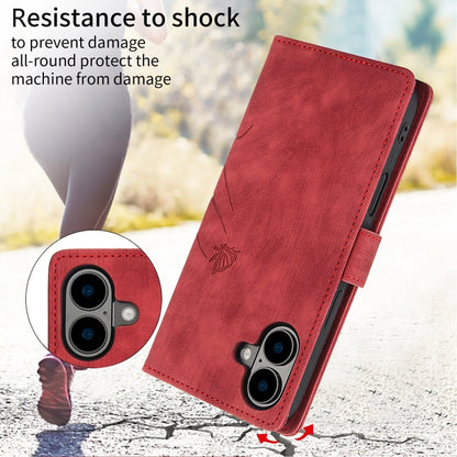For iPhone 16 Plus Orchid Butterfly Embossed Leather Phone Case(Red) - iPhone 16 Plus Cases by buy2fix | Online Shopping UK | buy2fix