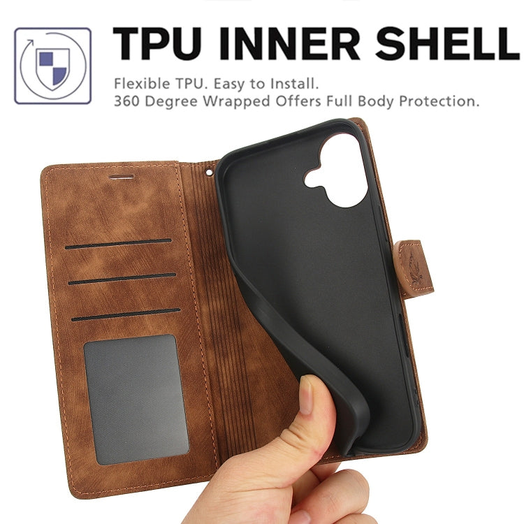 For iPhone 16 Plus Orchid Butterfly Embossed Leather Phone Case(Brown) - iPhone 16 Plus Cases by buy2fix | Online Shopping UK | buy2fix