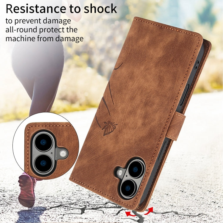 For iPhone 16 Plus Orchid Butterfly Embossed Leather Phone Case(Brown) - iPhone 16 Plus Cases by buy2fix | Online Shopping UK | buy2fix