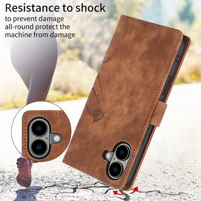 For iPhone 16 Plus Orchid Butterfly Embossed Leather Phone Case(Brown) - iPhone 16 Plus Cases by buy2fix | Online Shopping UK | buy2fix