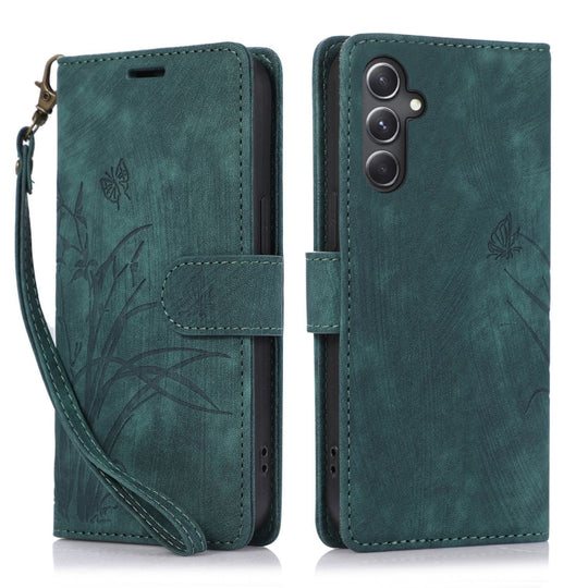 For Samsung Galaxy S24+ / S25+ 5G Orchid Butterfly Embossed Leather Phone Case(Green)