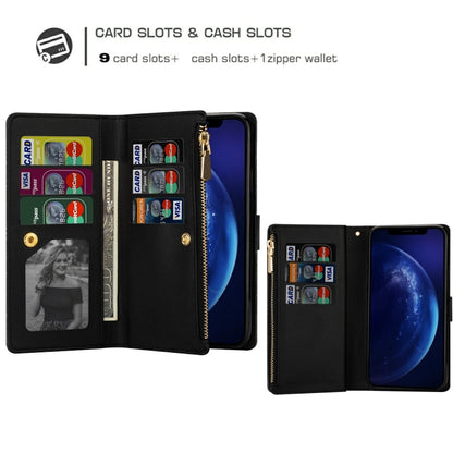 For iPhone 11 Multi-card Slots Starry Sky Laser Carving Glitter Zipper Horizontal Flip Leather Case with Holder & Wallet & Lanyard(Black) - iPhone 11 Cases by buy2fix | Online Shopping UK | buy2fix
