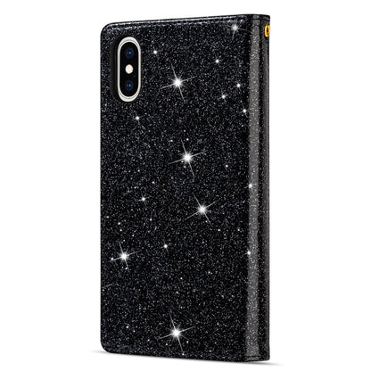 For iPhone XS Max Multi-card Slots Starry Sky Laser Carving Glitter Zipper Horizontal Flip Leather Case with Holder & Wallet & Lanyard(Black) - More iPhone Cases by buy2fix | Online Shopping UK | buy2fix
