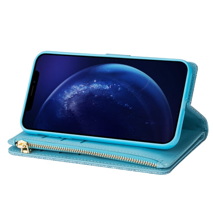 For iPhone 6 Plus / 6s Plus Multi-card Slots Starry Sky Laser Carving Glitter Zipper Horizontal Flip Leather Case with Holder & Wallet & Lanyard(Sky Blue) - More iPhone Cases by buy2fix | Online Shopping UK | buy2fix