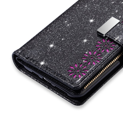 For iPhone 6 Plus / 6s Plus Multi-card Slots Starry Sky Laser Carving Glitter Zipper Horizontal Flip Leather Case with Holder & Wallet & Lanyard(Black) - More iPhone Cases by buy2fix | Online Shopping UK | buy2fix
