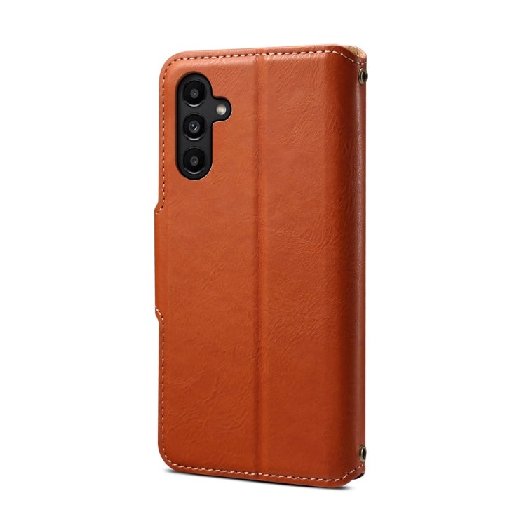 For Samsung Galaxy A14 Denior Cowhide Texture Wallet Style Leather Phone Case(Brown) - Galaxy Phone Cases by Denior | Online Shopping UK | buy2fix