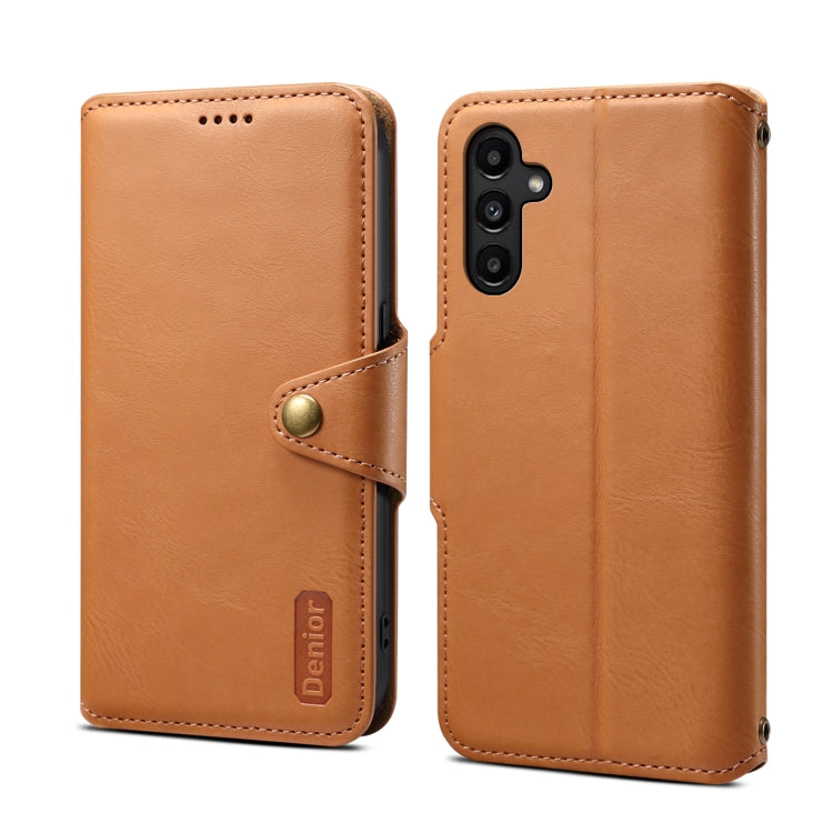 For Samsung Galaxy A14 Denior Cowhide Texture Wallet Style Leather Phone Case(Khaki) - Galaxy Phone Cases by Denior | Online Shopping UK | buy2fix
