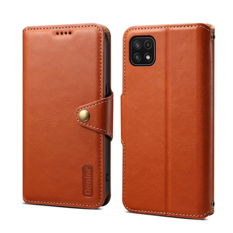 For Samsung Galaxy A22 5G Denior Cowhide Texture Wallet Style Leather Phone Case(Brown) - Galaxy Phone Cases by Denior | Online Shopping UK | buy2fix
