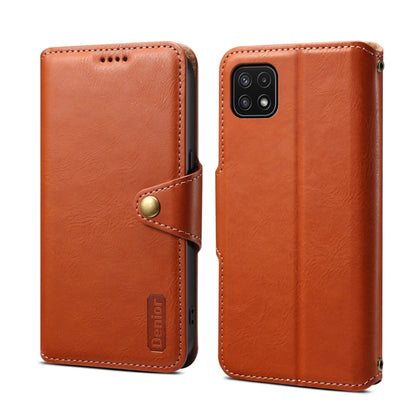 For Samsung Galaxy A22 5G Denior Cowhide Texture Wallet Style Leather Phone Case(Brown) - Galaxy Phone Cases by Denior | Online Shopping UK | buy2fix