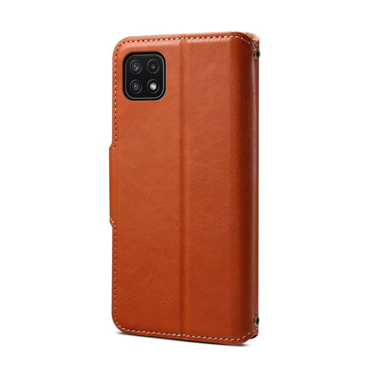 For Samsung Galaxy A22 5G Denior Cowhide Texture Wallet Style Leather Phone Case(Brown) - Galaxy Phone Cases by Denior | Online Shopping UK | buy2fix