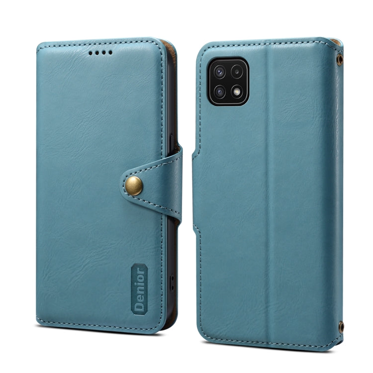 For Samsung Galaxy A22 5G Denior Cowhide Texture Wallet Style Leather Phone Case(Blue) - Galaxy Phone Cases by Denior | Online Shopping UK | buy2fix