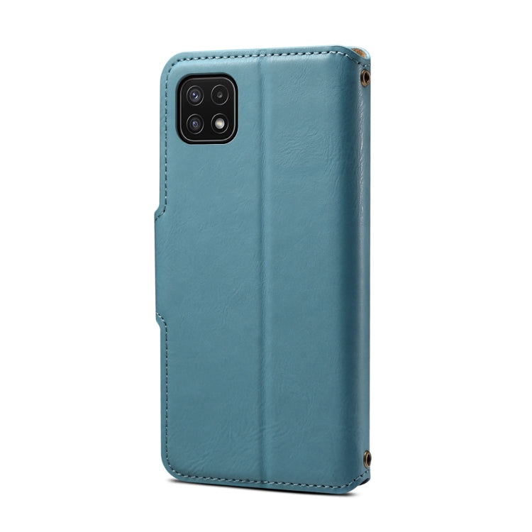For Samsung Galaxy A22 5G Denior Cowhide Texture Wallet Style Leather Phone Case(Blue) - Galaxy Phone Cases by Denior | Online Shopping UK | buy2fix