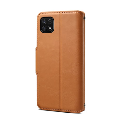 For Samsung Galaxy A22 5G Denior Cowhide Texture Wallet Style Leather Phone Case(Khaki) - Galaxy Phone Cases by Denior | Online Shopping UK | buy2fix