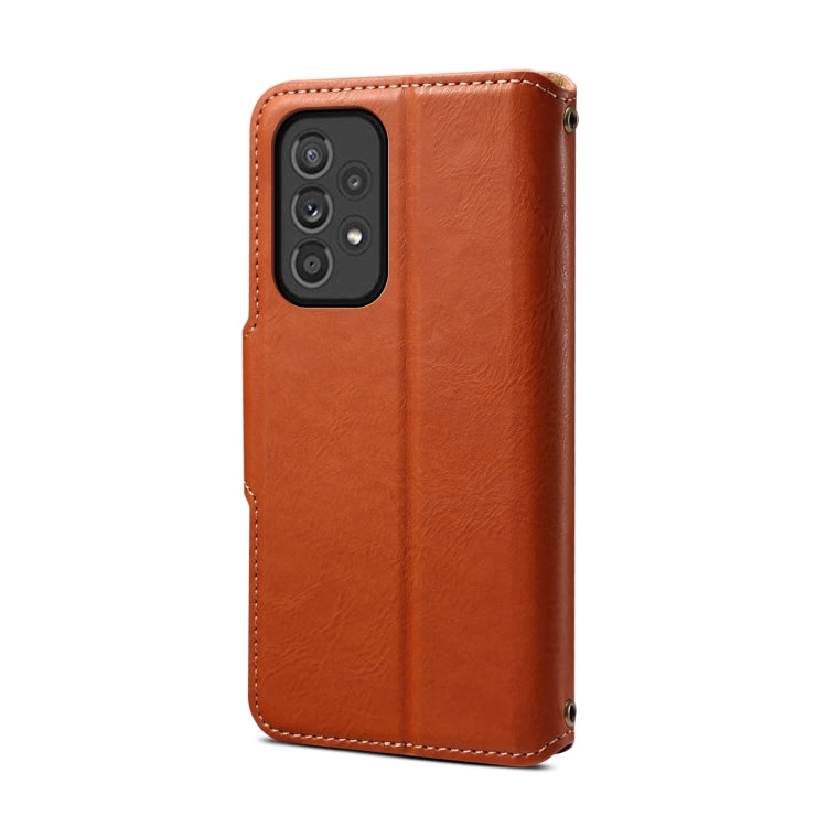For Samsung Galaxy A33 5G Denior Cowhide Texture Wallet Style Leather Phone Case(Brown) - Galaxy Phone Cases by Denior | Online Shopping UK | buy2fix