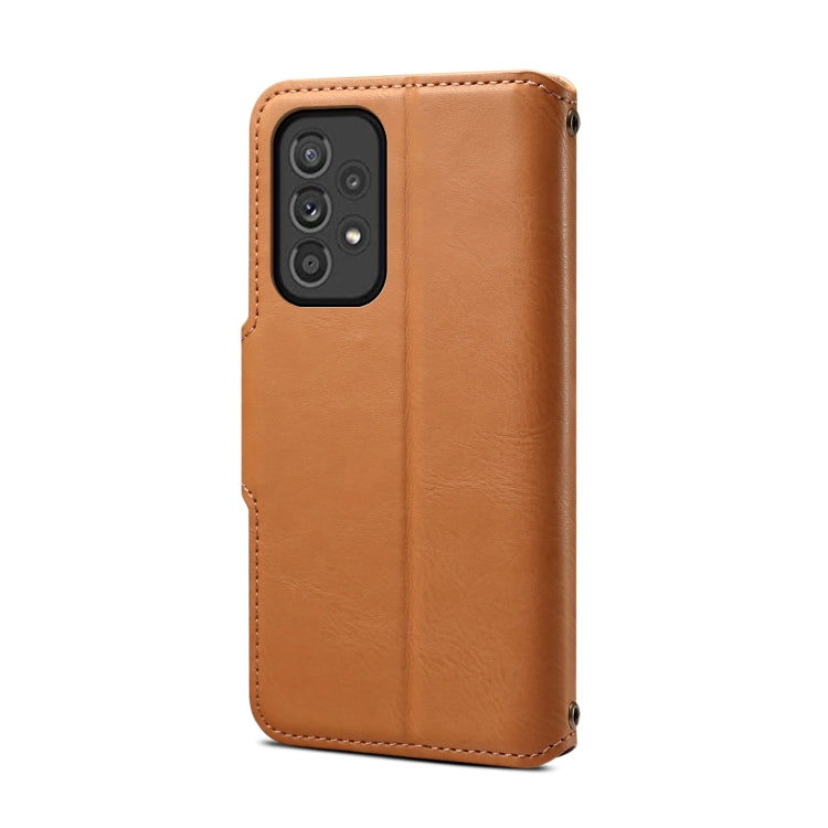 For Samsung Galaxy A33 5G Denior Cowhide Texture Wallet Style Leather Phone Case(Khaki) - Galaxy Phone Cases by Denior | Online Shopping UK | buy2fix