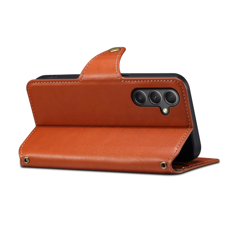 For Samsung Galaxy A34 5G Denior Cowhide Texture Wallet Style Leather Phone Case(Brown) - Galaxy Phone Cases by Denior | Online Shopping UK | buy2fix