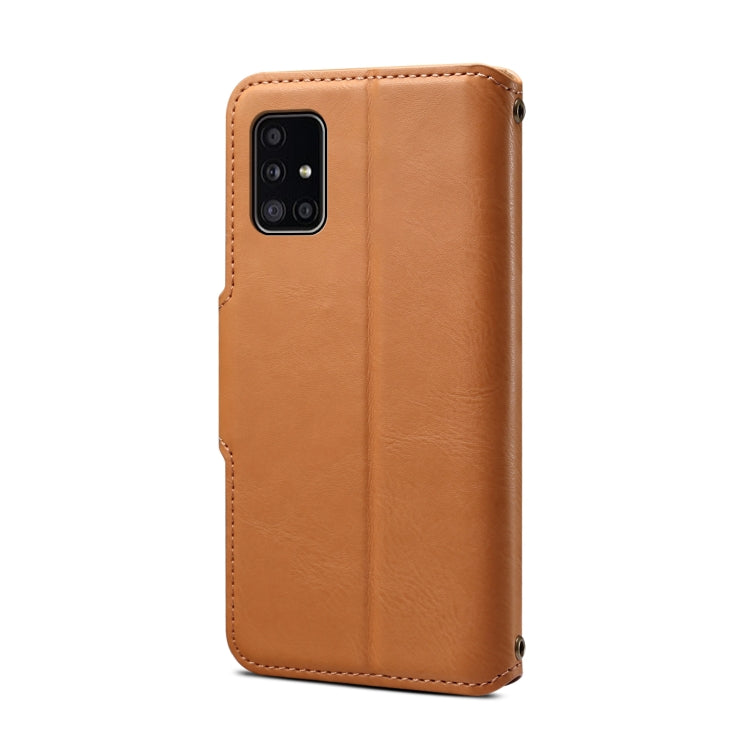 For Samsung Galaxy A51 4G Denior Cowhide Texture Wallet Style Leather Phone Case(Khaki) - Galaxy Phone Cases by Denior | Online Shopping UK | buy2fix