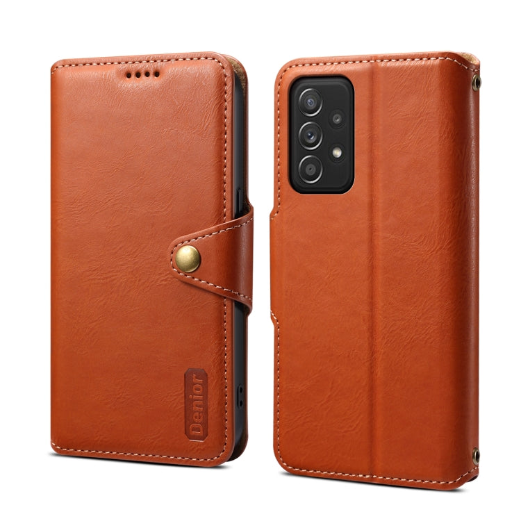 For Samsung Galaxy A52 5G Denior Cowhide Texture Wallet Style Leather Phone Case(Brown) - Galaxy Phone Cases by Denior | Online Shopping UK | buy2fix