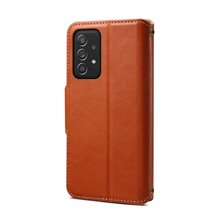 For Samsung Galaxy A52 5G Denior Cowhide Texture Wallet Style Leather Phone Case(Brown) - Galaxy Phone Cases by Denior | Online Shopping UK | buy2fix