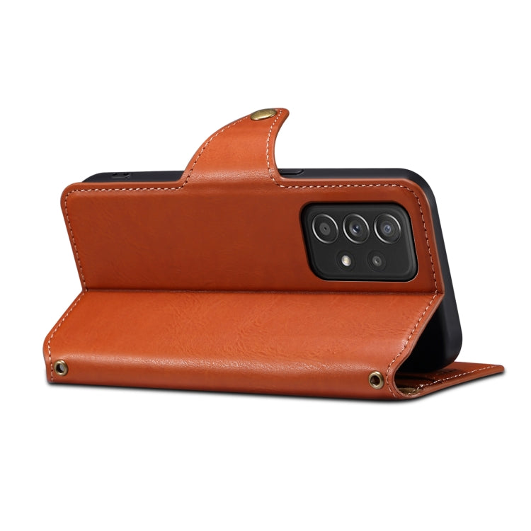 For Samsung Galaxy A52 5G Denior Cowhide Texture Wallet Style Leather Phone Case(Brown) - Galaxy Phone Cases by Denior | Online Shopping UK | buy2fix