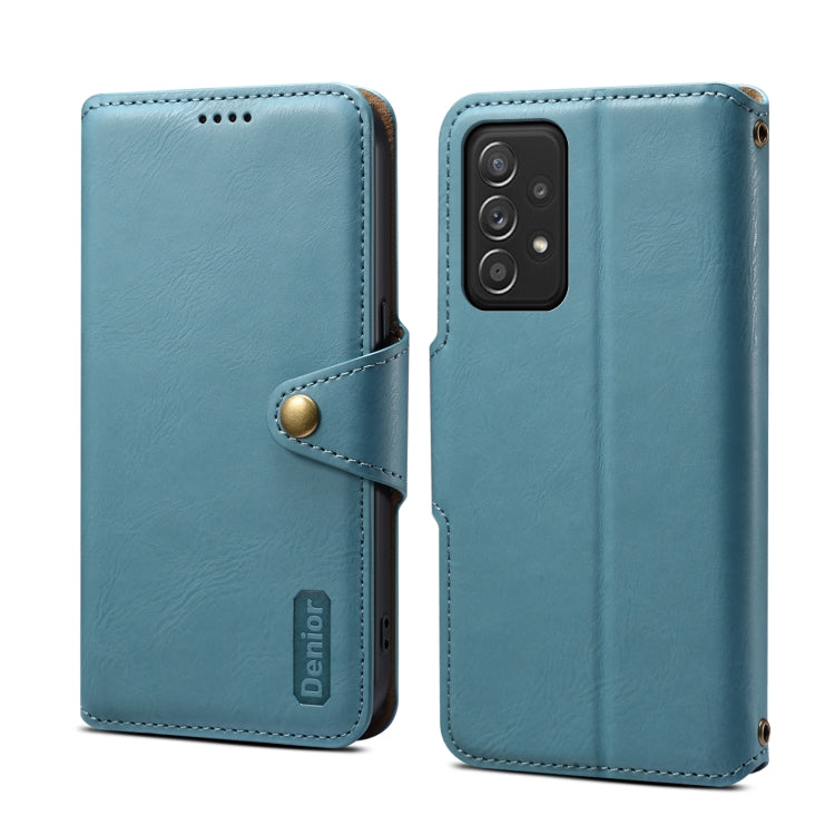 For Samsung Galaxy A52 5G Denior Cowhide Texture Wallet Style Leather Phone Case(Blue) - Galaxy Phone Cases by Denior | Online Shopping UK | buy2fix