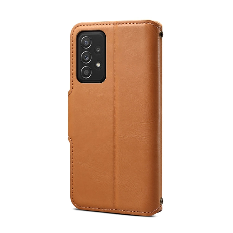 For Samsung Galaxy A52 5G Denior Cowhide Texture Wallet Style Leather Phone Case(Khaki) - Galaxy Phone Cases by Denior | Online Shopping UK | buy2fix