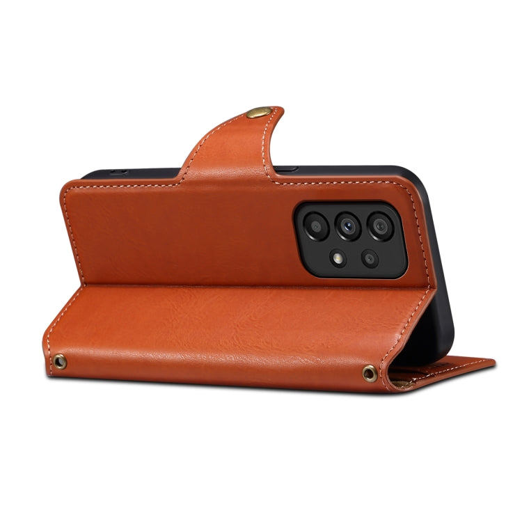 For Samsung Galaxy A53 5G Denior Cowhide Texture Wallet Style Leather Phone Case(Brown) - Galaxy Phone Cases by Denior | Online Shopping UK | buy2fix