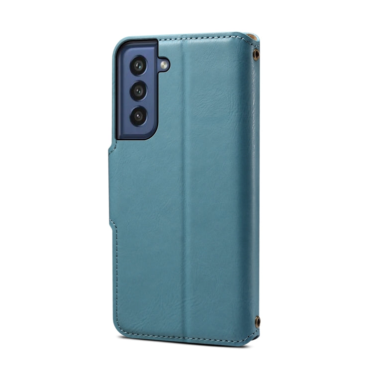 For Samsung Galaxy S21 FE 5G Denior Cowhide Texture Wallet Style Leather Phone Case(Blue) - Galaxy Phone Cases by Denior | Online Shopping UK | buy2fix