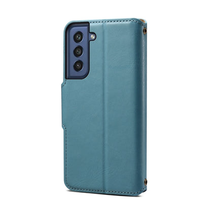 For Samsung Galaxy S21 FE 5G Denior Cowhide Texture Wallet Style Leather Phone Case(Blue) - Galaxy Phone Cases by Denior | Online Shopping UK | buy2fix