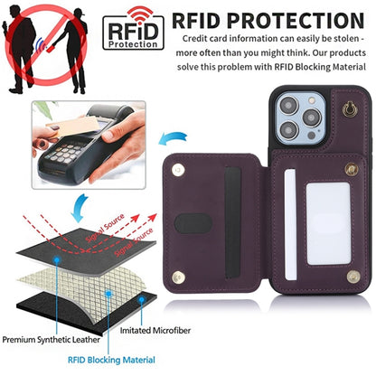 For iPhone 15 YM006 Skin Feel Zipper Card Bag Phone Case with Dual Lanyard(Dark Purple) - iPhone 15 Cases by buy2fix | Online Shopping UK | buy2fix