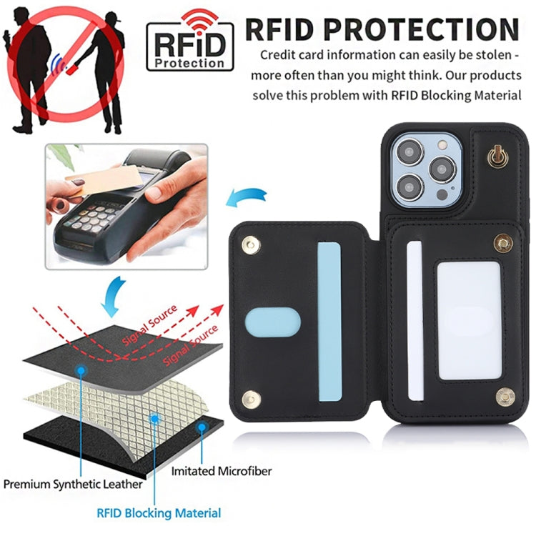 For iPhone 14 Plus YM006 Skin Feel Zipper Card Bag Phone Case with Dual Lanyard(Black) - iPhone 14 Plus Cases by buy2fix | Online Shopping UK | buy2fix