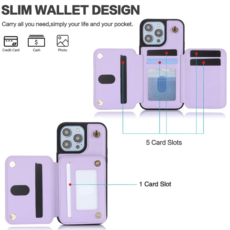 For iPhone 12 / 12 Pro YM006 Skin Feel Zipper Card Bag Phone Case with Dual Lanyard(Light Purple) - iPhone 12 / 12 Pro Cases by buy2fix | Online Shopping UK | buy2fix