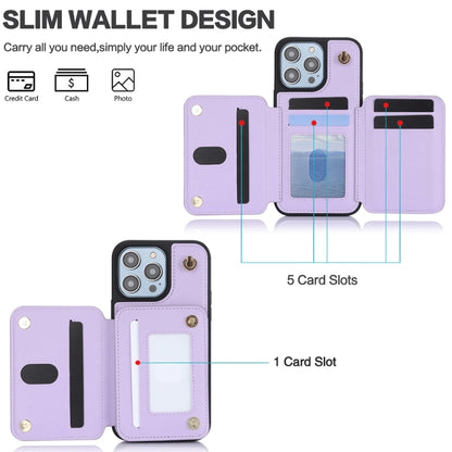 For iPhone 12 / 12 Pro YM006 Skin Feel Zipper Card Bag Phone Case with Dual Lanyard(Light Purple) - iPhone 12 / 12 Pro Cases by buy2fix | Online Shopping UK | buy2fix