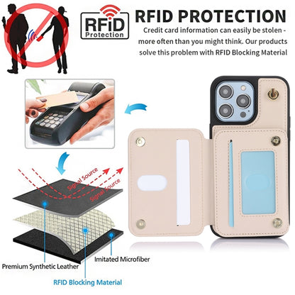 For iPhone 12 Pro Max YM006 Skin Feel Zipper Card Bag Phone Case with Dual Lanyard(Apricot) - iPhone 12 Pro Max Cases by buy2fix | Online Shopping UK | buy2fix