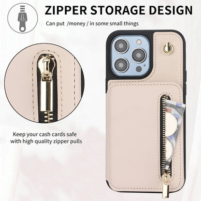 For iPhone 12 Pro Max YM006 Skin Feel Zipper Card Bag Phone Case with Dual Lanyard(Apricot) - iPhone 12 Pro Max Cases by buy2fix | Online Shopping UK | buy2fix
