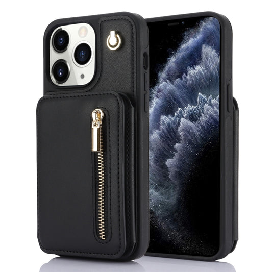 For iPhone 11 Pro Max YM006 Skin Feel Zipper Card Bag Phone Case with Dual Lanyard(Black) - iPhone 11 Pro Max Cases by buy2fix | Online Shopping UK | buy2fix