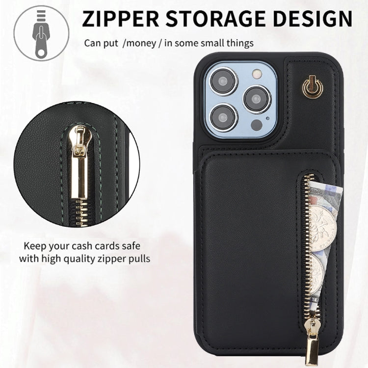 For iPhone 11 Pro Max YM006 Skin Feel Zipper Card Bag Phone Case with Dual Lanyard(Black) - iPhone 11 Pro Max Cases by buy2fix | Online Shopping UK | buy2fix