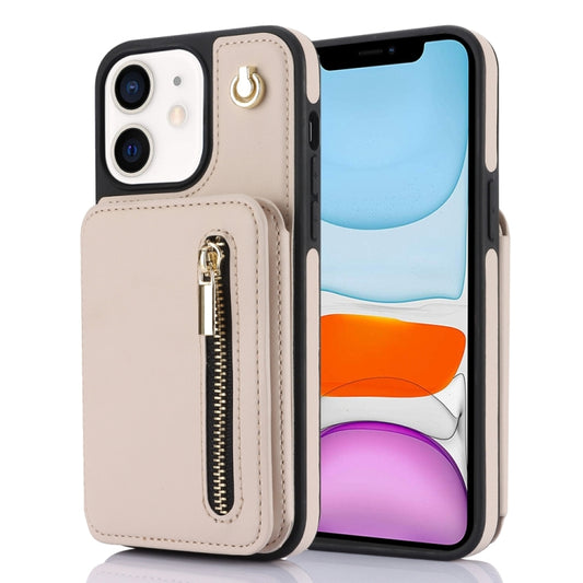 For iPhone 11 YM006 Skin Feel Zipper Card Bag Phone Case with Dual Lanyard(Apricot) - iPhone 11 Cases by buy2fix | Online Shopping UK | buy2fix