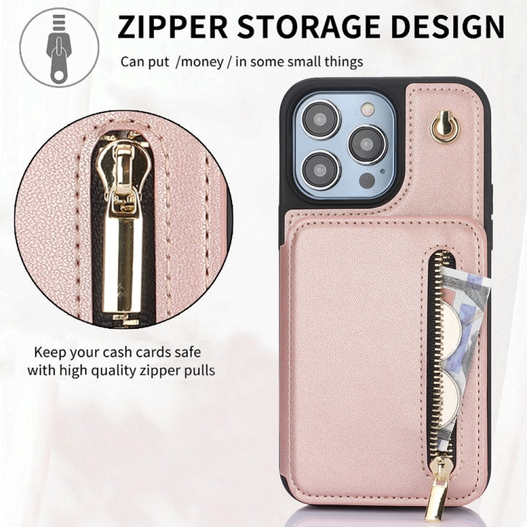 For iPhone 11 YM006 Skin Feel Zipper Card Bag Phone Case with Dual Lanyard(Rose Gold) - iPhone 11 Cases by buy2fix | Online Shopping UK | buy2fix