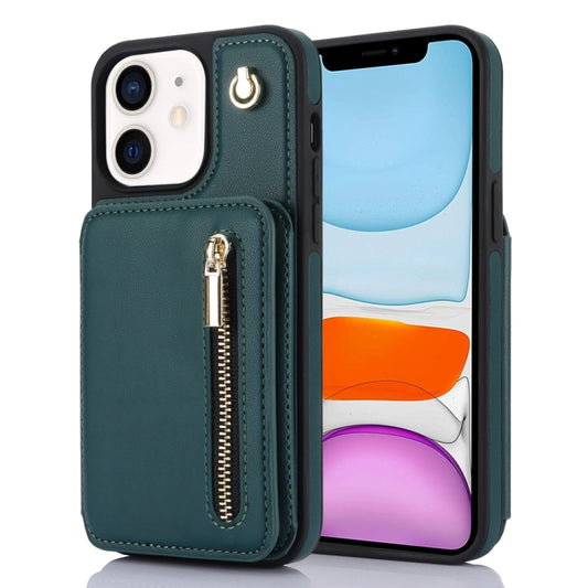 For iPhone 11 YM006 Skin Feel Zipper Card Bag Phone Case with Dual Lanyard(Green) - iPhone 11 Cases by buy2fix | Online Shopping UK | buy2fix