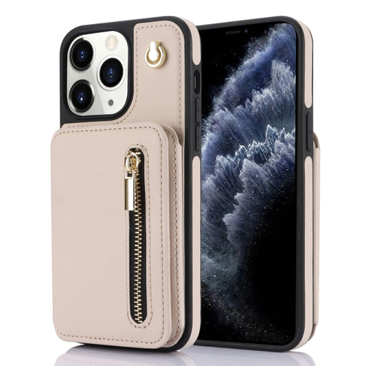 For iPhone 11 Pro YM006 Skin Feel Zipper Card Bag Phone Case with Dual Lanyard(Apricot) - iPhone 11 Pro Cases by buy2fix | Online Shopping UK | buy2fix