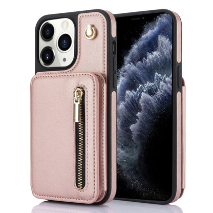 For iPhone 11 Pro YM006 Skin Feel Zipper Card Bag Phone Case with Dual Lanyard(Rose Gold) - iPhone 11 Pro Cases by buy2fix | Online Shopping UK | buy2fix
