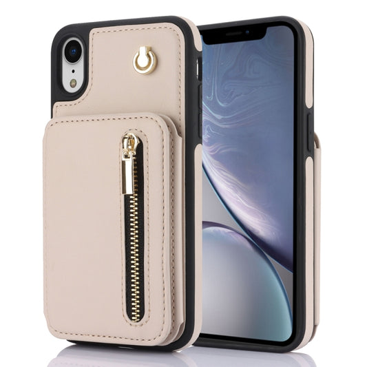 For iPhone XR YM006 Skin Feel Zipper Card Bag Phone Case with Dual Lanyard(Apricot) - More iPhone Cases by buy2fix | Online Shopping UK | buy2fix
