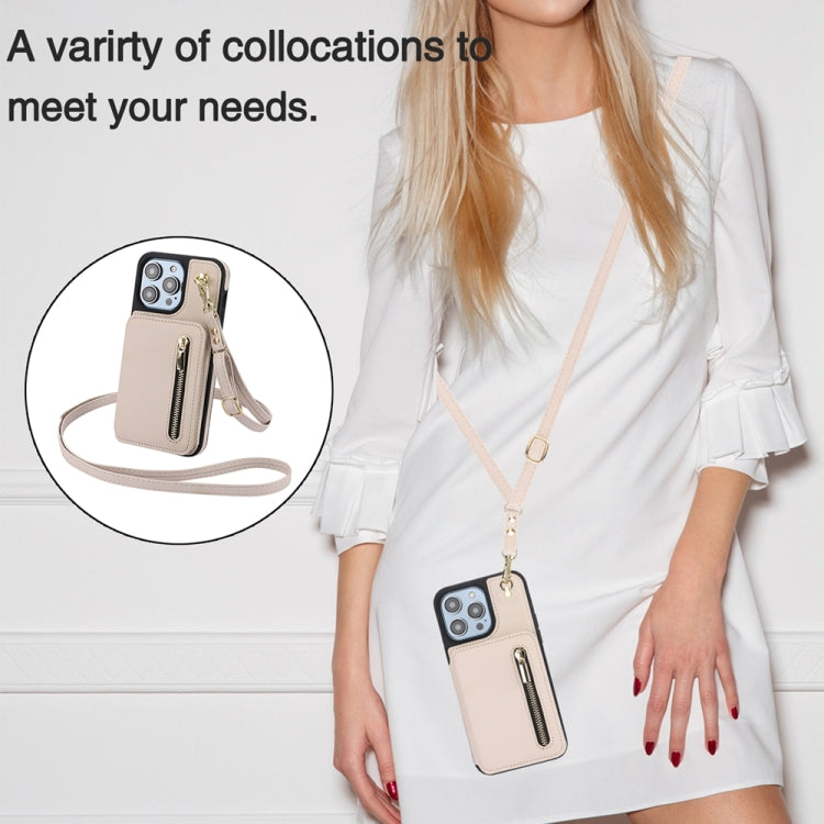 For iPhone XR YM006 Skin Feel Zipper Card Bag Phone Case with Dual Lanyard(Apricot) - More iPhone Cases by buy2fix | Online Shopping UK | buy2fix