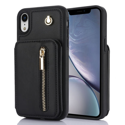 For iPhone XR YM006 Skin Feel Zipper Card Bag Phone Case with Dual Lanyard(Black) - More iPhone Cases by buy2fix | Online Shopping UK | buy2fix