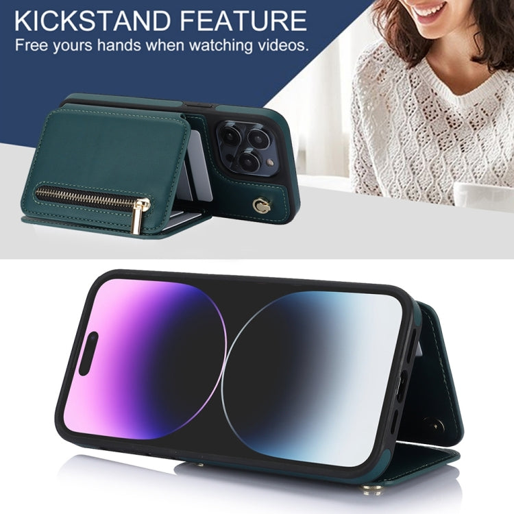 For iPhone XR YM006 Skin Feel Zipper Card Bag Phone Case with Dual Lanyard(Green) - More iPhone Cases by buy2fix | Online Shopping UK | buy2fix
