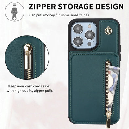For iPhone XR YM006 Skin Feel Zipper Card Bag Phone Case with Dual Lanyard(Green) - More iPhone Cases by buy2fix | Online Shopping UK | buy2fix