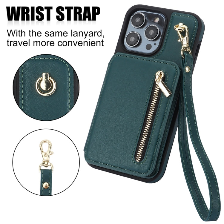 For iPhone XR YM006 Skin Feel Zipper Card Bag Phone Case with Dual Lanyard(Green) - More iPhone Cases by buy2fix | Online Shopping UK | buy2fix