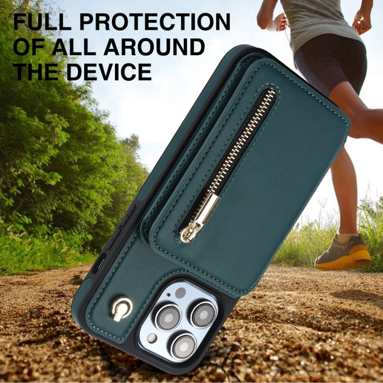 For iPhone XR YM006 Skin Feel Zipper Card Bag Phone Case with Dual Lanyard(Green) - More iPhone Cases by buy2fix | Online Shopping UK | buy2fix