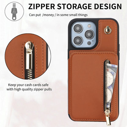 For iPhone 7 Plus / 8 Plus YM006 Skin Feel Zipper Card Bag Phone Case with Dual Lanyard(Brown) - More iPhone Cases by buy2fix | Online Shopping UK | buy2fix